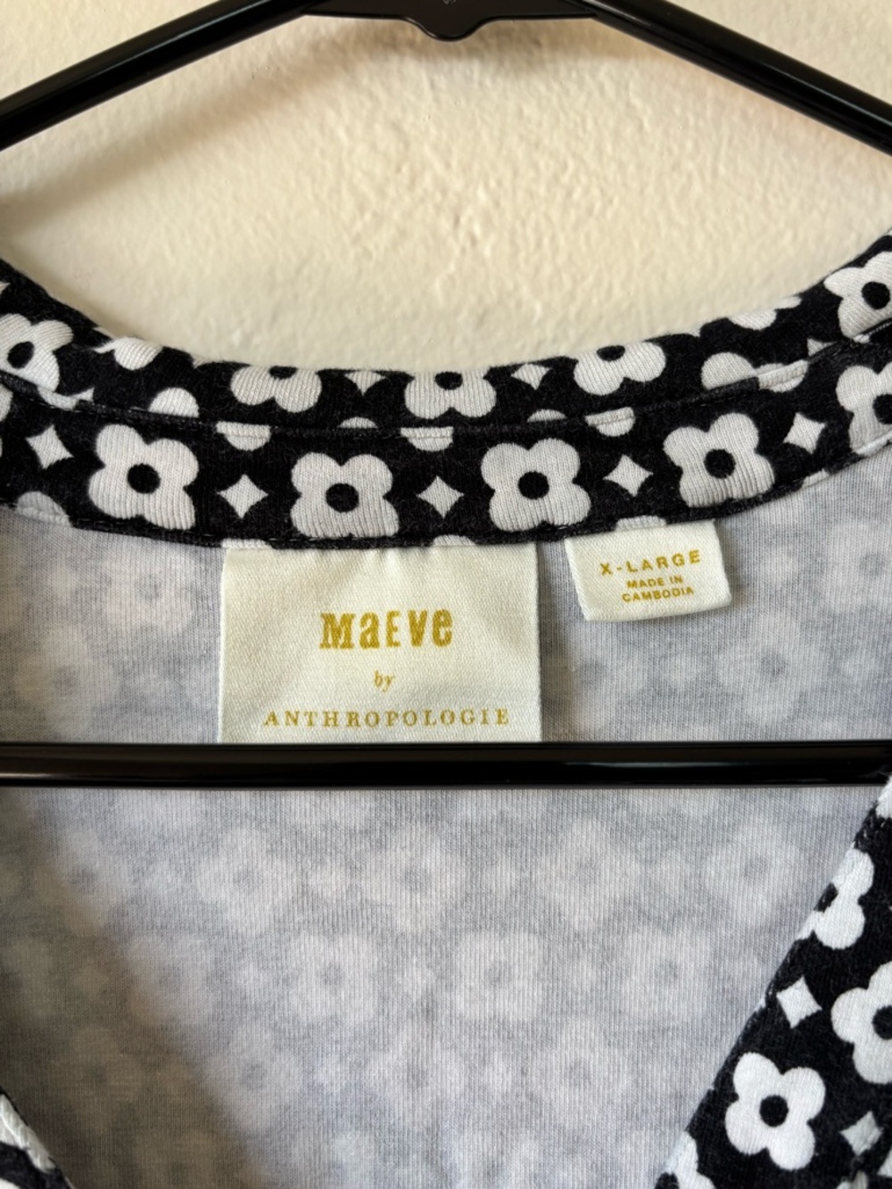 Anthropologie Black & White Floral Ruched Button-Front Top - Picture 2 of 6